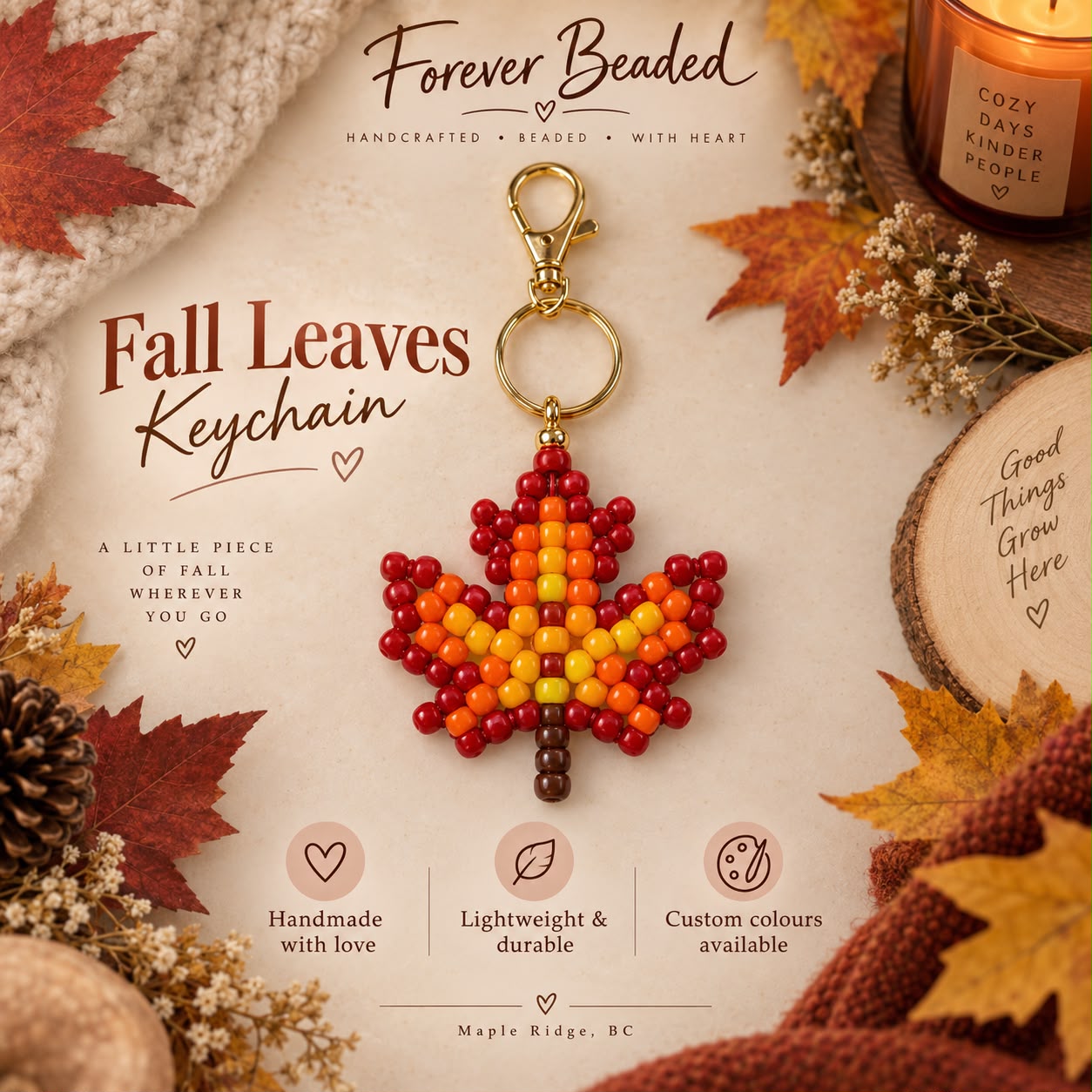 Forever Beaded Fall Leaves Keychain