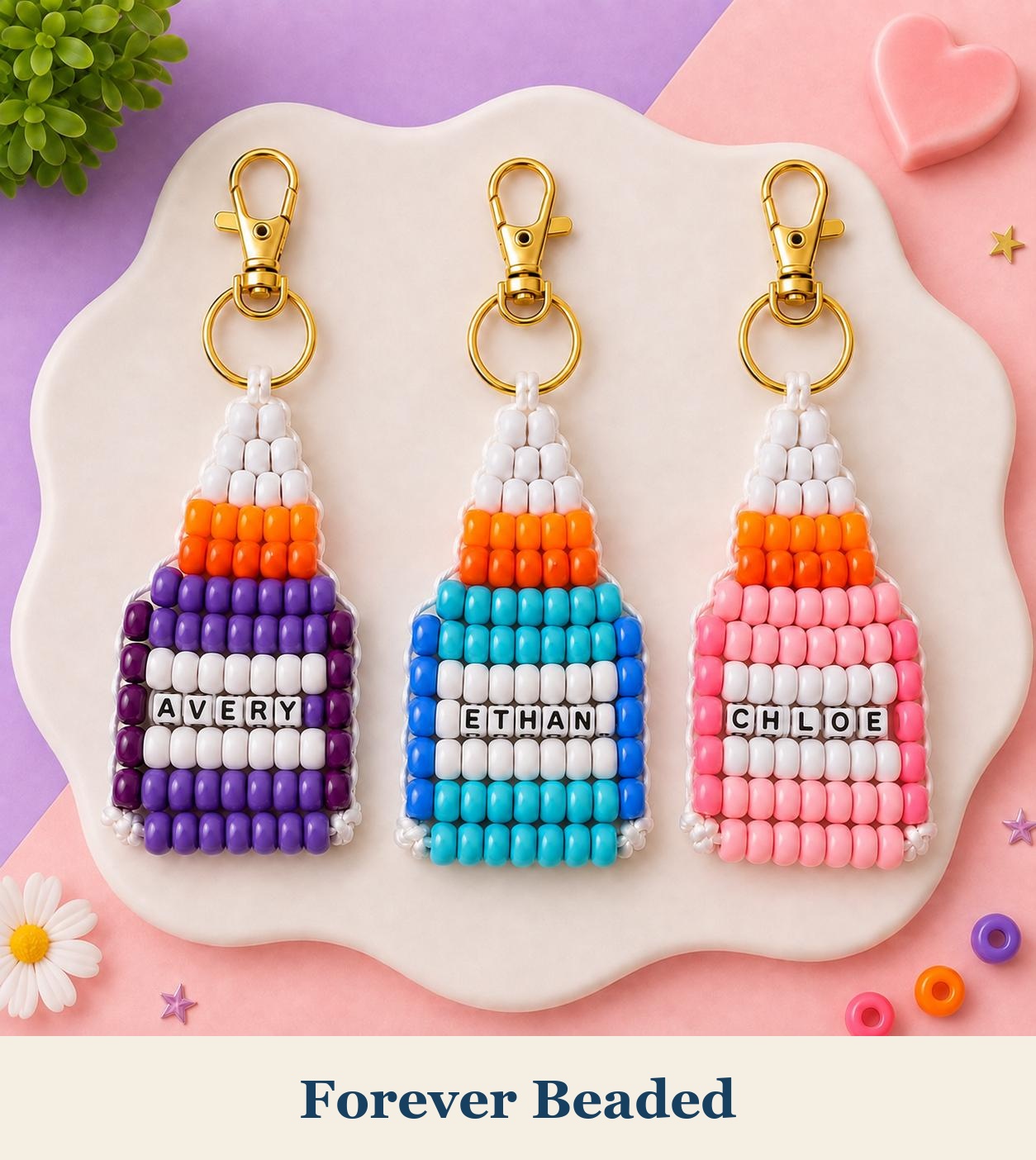 Forever Beaded Glue Bottle keychains