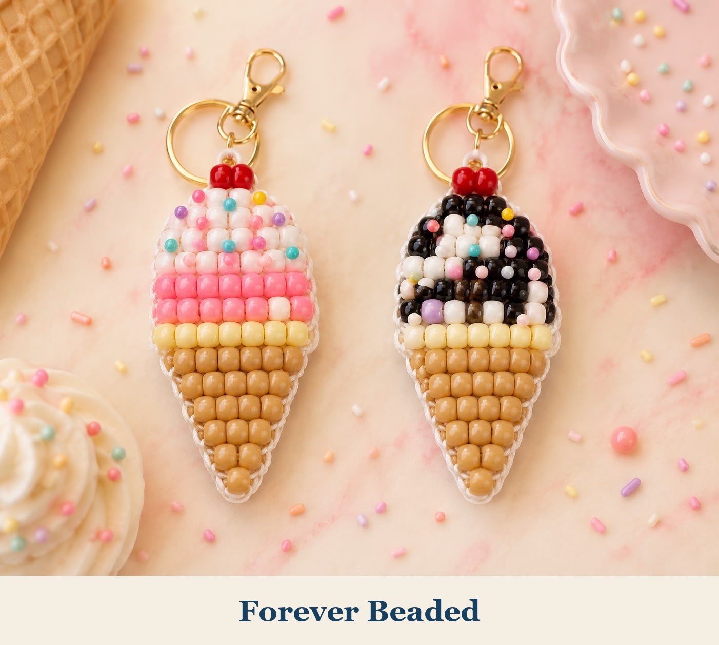 Handmade beaded Ice Cream Keychain
