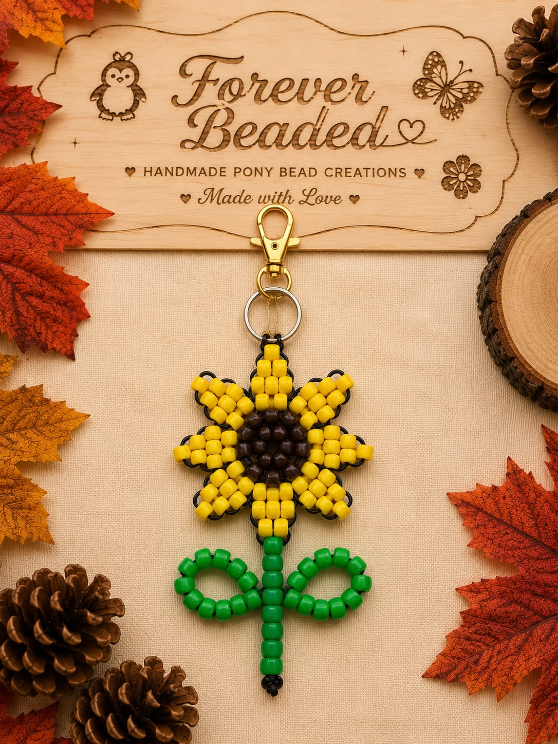 Forever Beaded Sunflower keychain