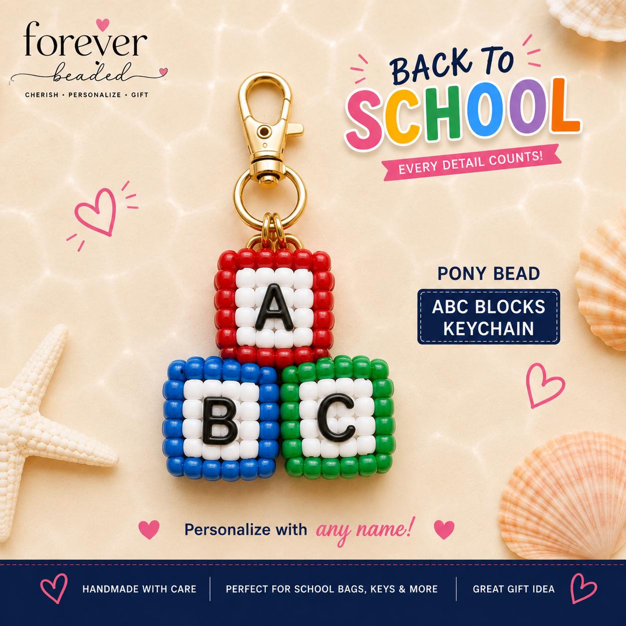 Forever Beaded ABC Blocks keychain
