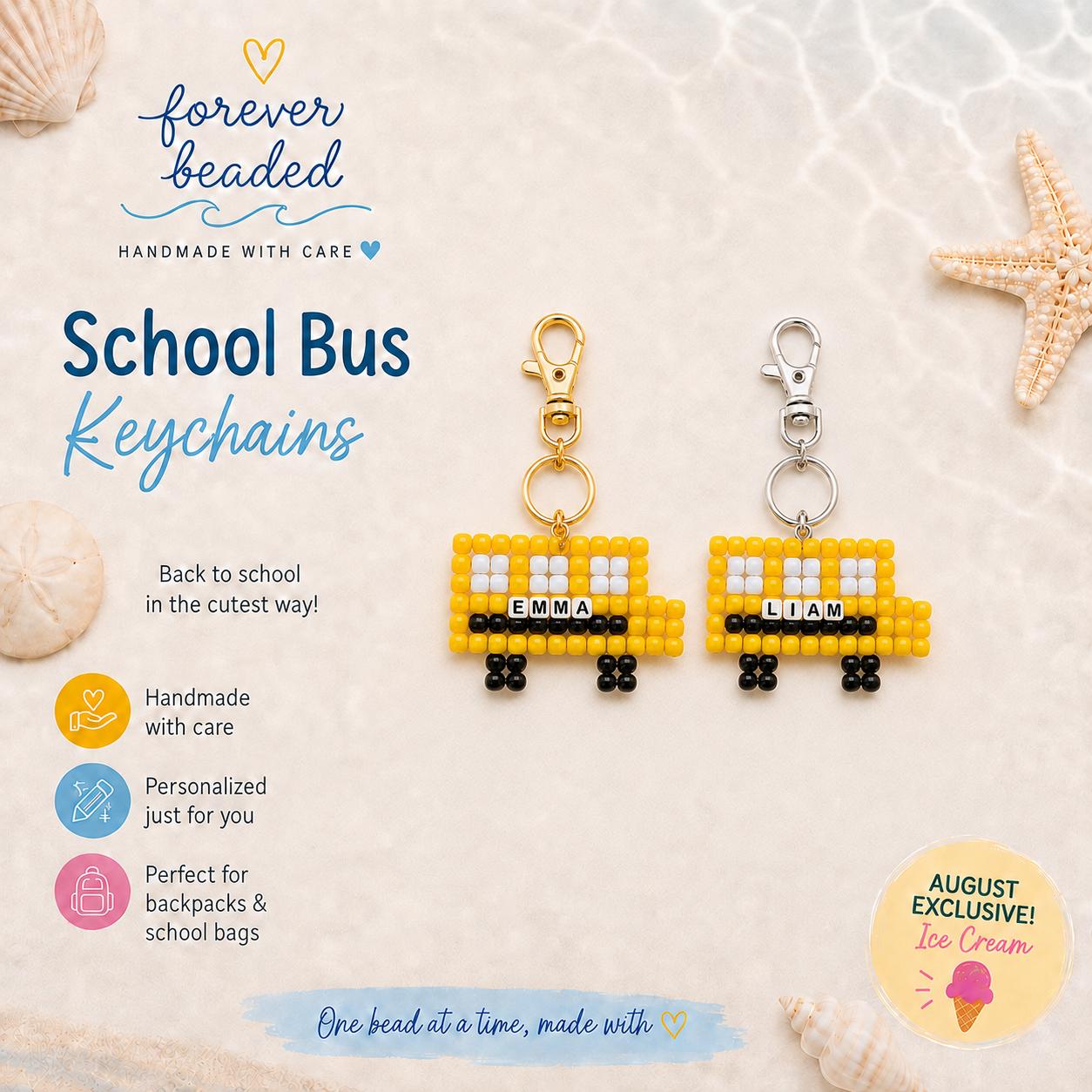 Forever Beaded School Bus keychains
