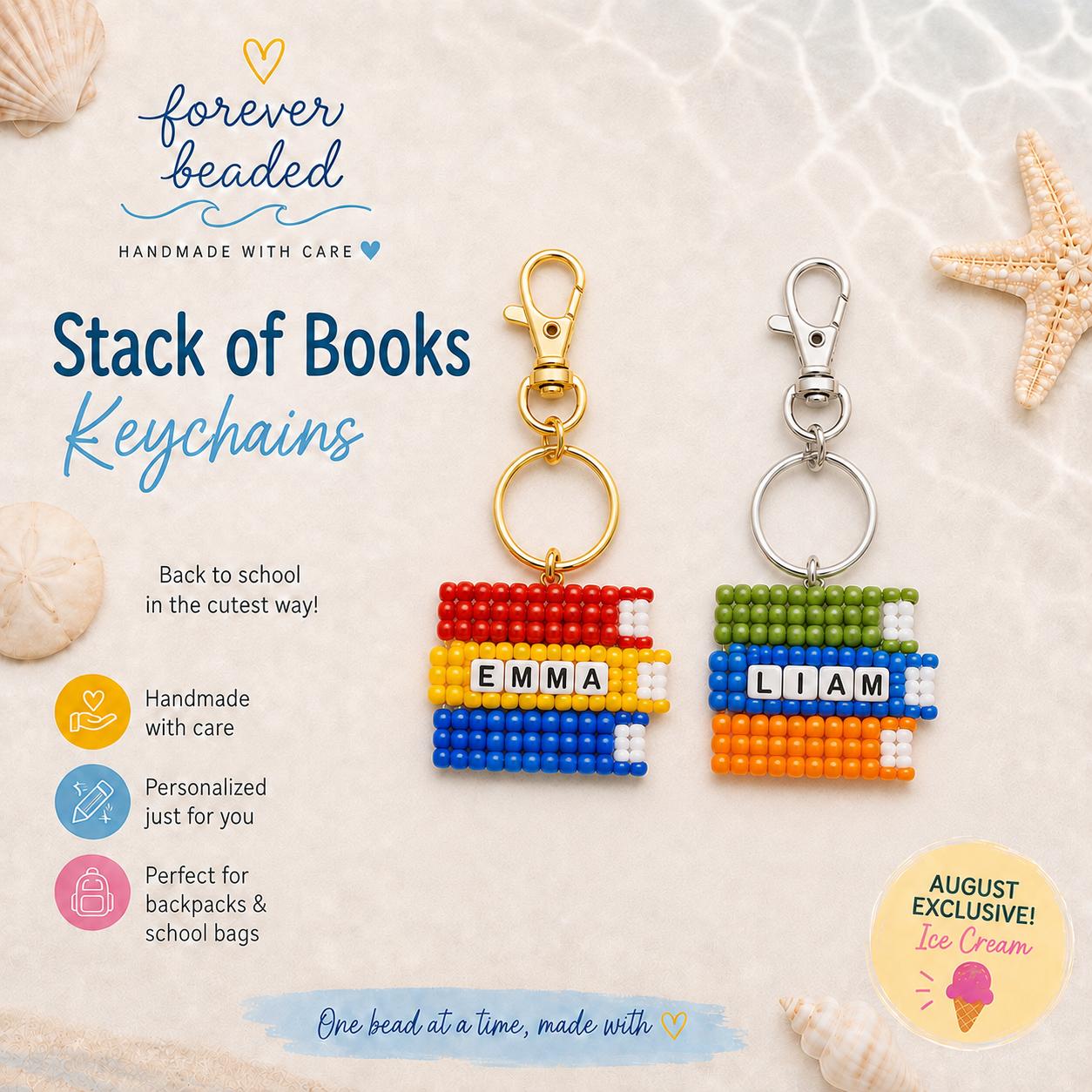 Forever Beaded Stack of Books keychains