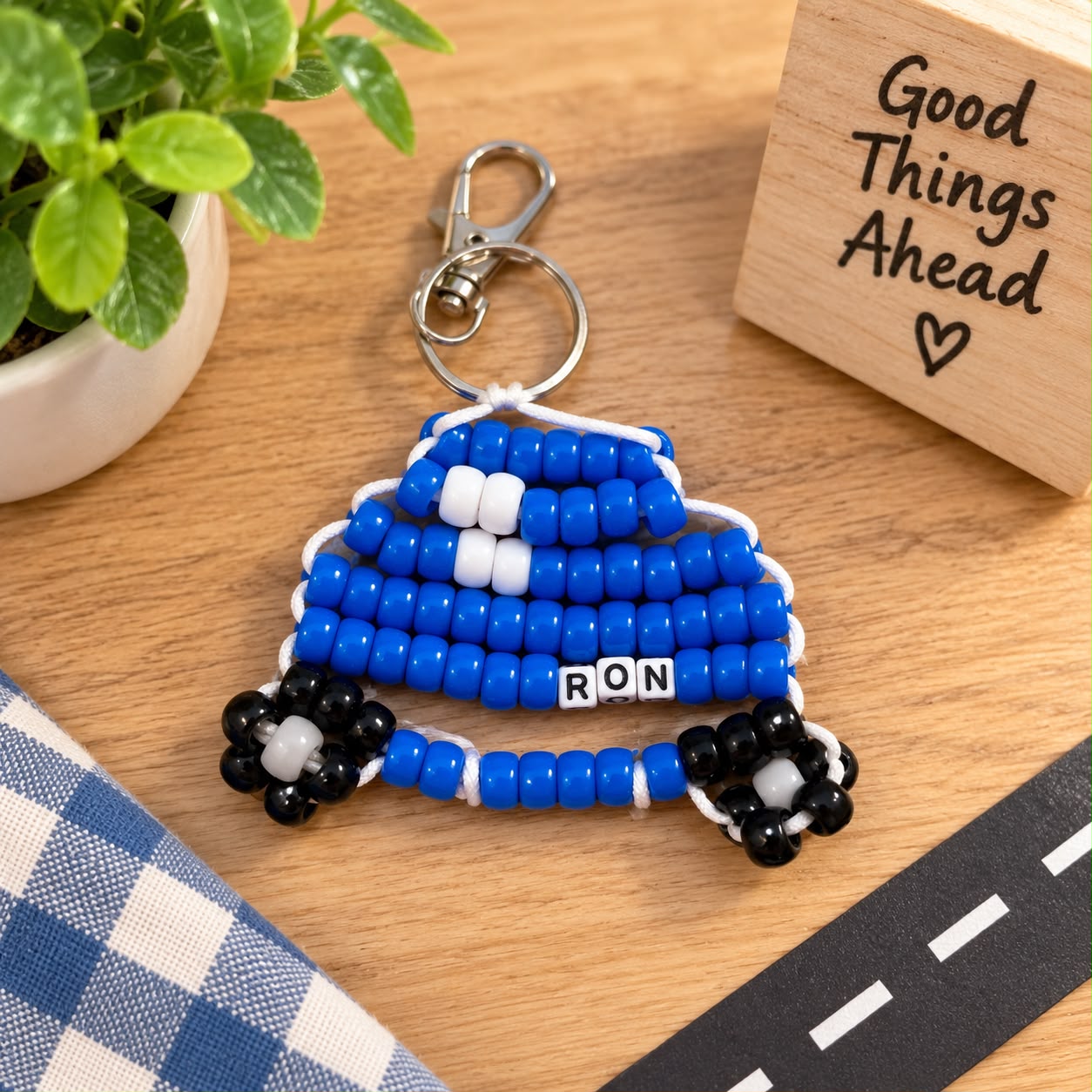 Personalized blue Car keychain