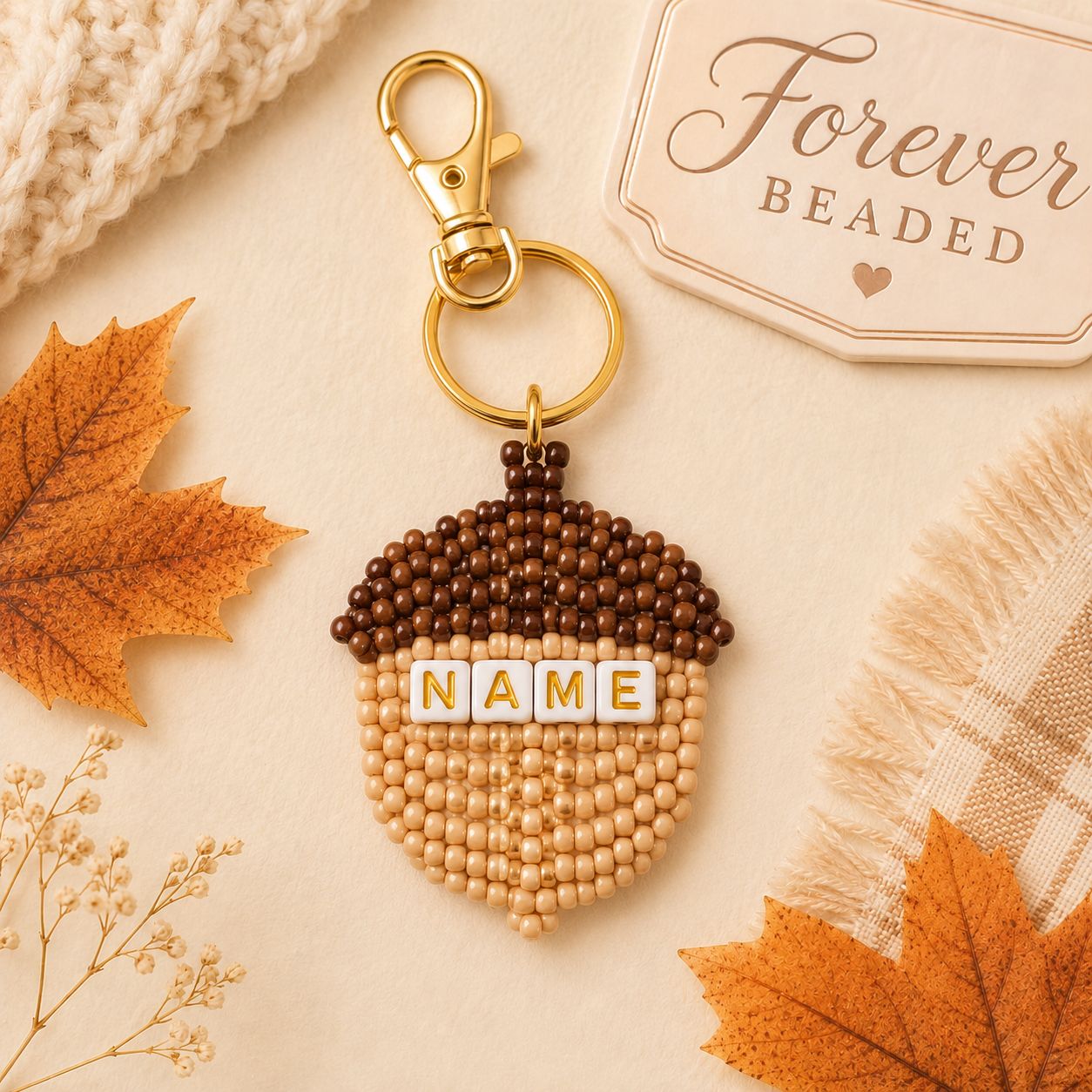 Forever Beaded Acorn keychain