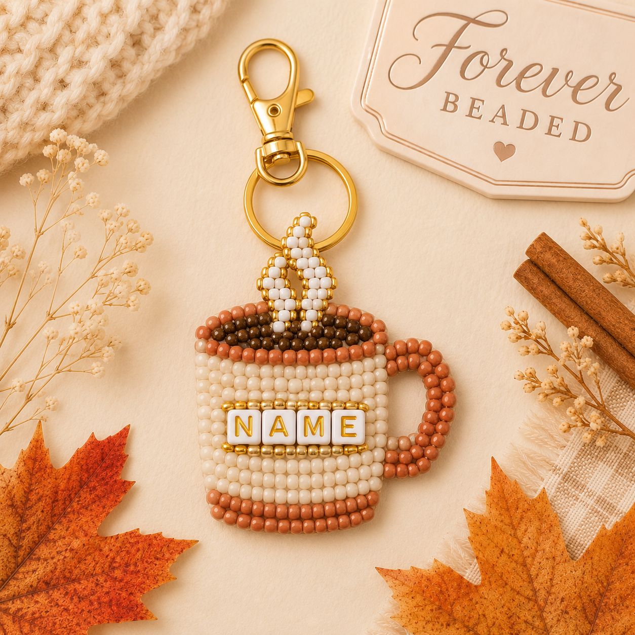 Forever Beaded Coffee Cup keychain