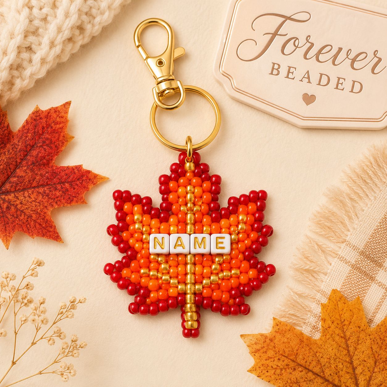 Forever Beaded Maple Leaf keychain